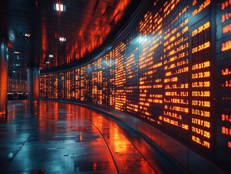 Luminous financial data tunnel displaying global market trends - Powered by Adobe