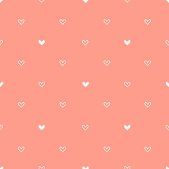Hearts symmetric vector seamless pattern. White hearts on pink background. Diagonal hearts. Repeating texture with hearts. Delicate background