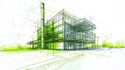 Naklejka premium Sketch of a green building design symbolizing eco-friendly architecture.