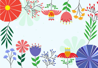 Background with flowers and plants in flat style, in vector.