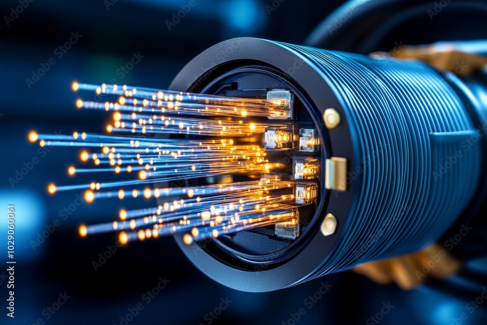 Aufkleber 3D animation of fiber optic cables glowing as data flows through them, showing the realistic movement and lighting effects of high-speed data transmission