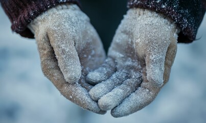 Frost-covered gloves, a winter scene.