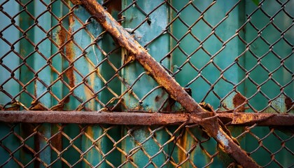 Rusty Chain-Link Fence with Peeling Metal Panels. Depicting Industrial Decay, Aging Infrastructure, and Urban Deterioration for Conceptual Use in Architecture, Urban Photography, or Texture Studies