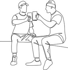 Friends celebrating one line art vector