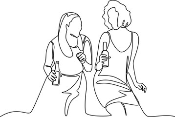 Enjoy time with friends one line art vector