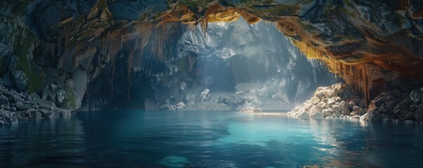 Naklejka premium Mystical subaquatic grotto, 4K hyperrealistic photo