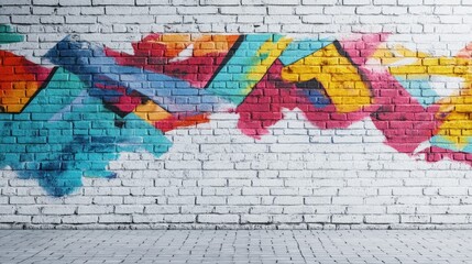 Eye-catching title graffiti on a pristine white brick wall, featuring bold designs and ample room for text or images to enhance the visual.