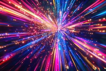 Naklejka premium Energetic New Year's Celebration with Vibrant Neon Light Trails and Festive Fireworks