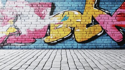 Obraz premium Eye-catching title graffiti on a pristine white brick wall, featuring bold designs and ample room for text or images to enhance the visual.