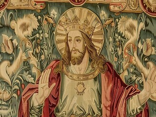 Medieval tapestry style depiction of Jesus