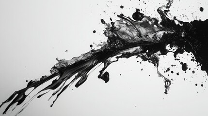 A minimalist black ink splatter across a white canvas, with sharp and soft edges