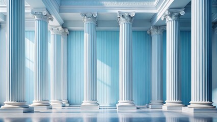 Obraz premium Captivating airy architectural banner with a wide aspect ratio, exhibiting a minimalistic style with light blue and white tilted columns.