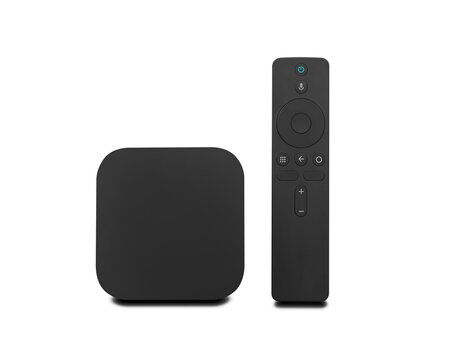 Android TV box receiver and player on white background