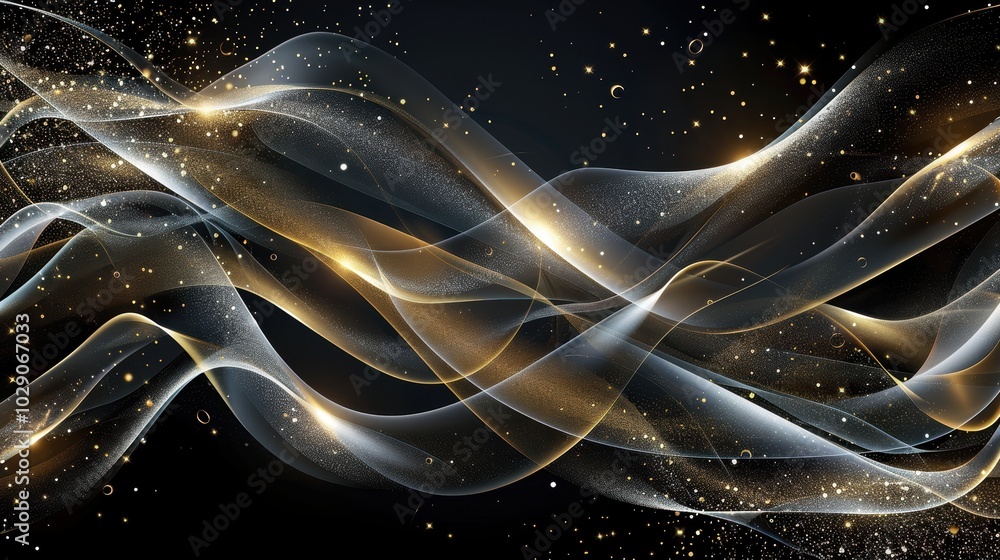 Poster elegant abstract new year's background with gold and silver waves for luxurious design projects