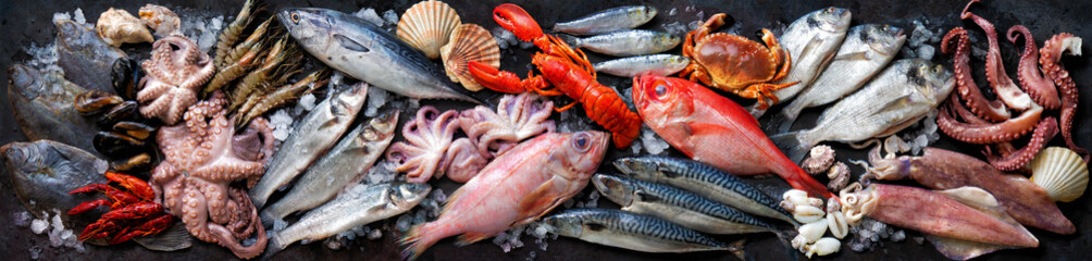 Assortment of fresh fish and seafood
