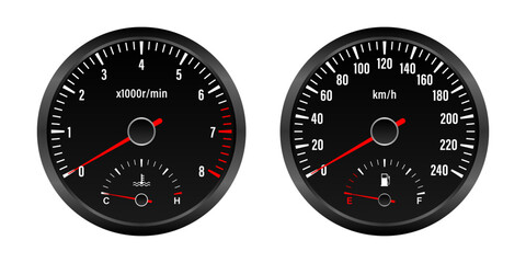 Car Dashboard. Car Panel Display. Car Speedometer Dashboard. Tachometer or Odometer Display. Vector Illustration.