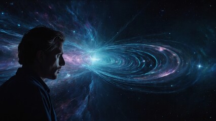 The navigator&rsquo;s ethereal light illuminates their journey through the dark corridors of a shimmering cosmic tunnel