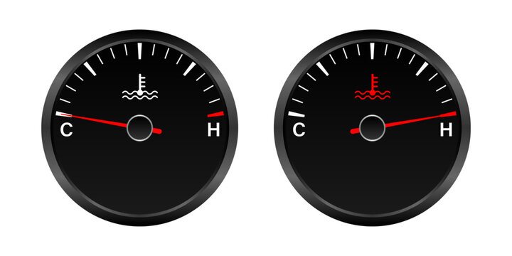 Engine Temperature Warning Light on Car Dashboard. Vector Illustration. 