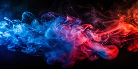 Obraz premium Mysterious smoke swirls in vibrant red and blue hues dance across a dark backdrop, creating a striking visual spectacle that captivates and intrigues
