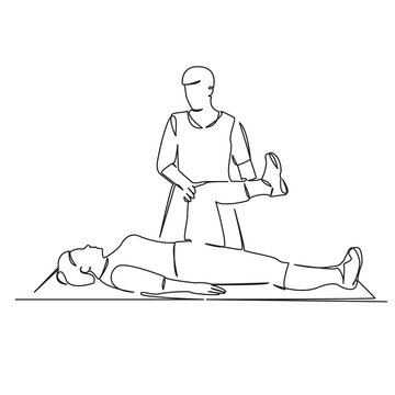 recommend clip art: One continuous single drawing line art flat doodle physical therapist, patient, care, doctor, leg, person, woman, osteopath, pain, recovery. Isolated image hand draw contour on a white background