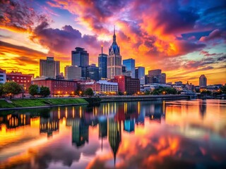 Fototapeta premium Nashville Tennessee Skyline Sunset View - Beautiful Urban Landscape Photography