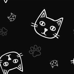 Seamless vector pattern with cute draw cats. Simple doodle style