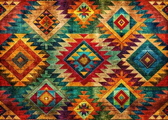 Native American Tribal Fabric Patchwork Abstract Seamless Pattern for Scarf, Shirt, Tablecloth, and More - High Dynamic