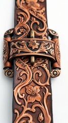 Handcrafted leather belt, white background, 4K hyperrealistic photo