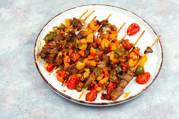 Traditional Turkish grilled lamb shish kebab or kebap