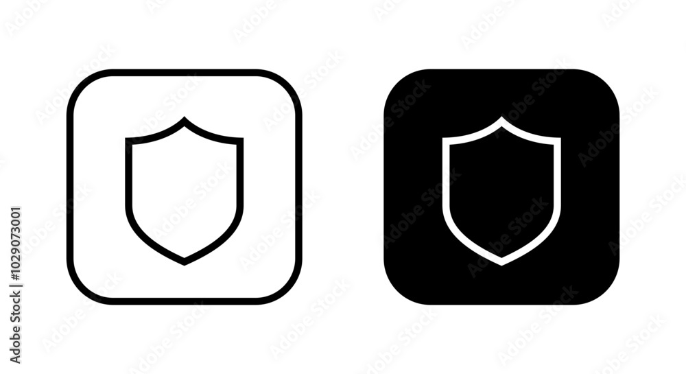 Poster shield line icon on black circle. secure guard concept