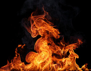 Flame Flame Texture For Strange Shape Fire Background Flame meat that is burned from the stove or from cooking. danger feeling abstract black background Suitable for banners or advertisements.