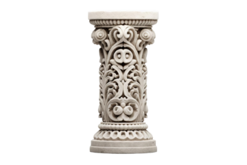 A detailed image of an ornate stone column with floral design, classic  elegant look and could be used for a variety of design purposes