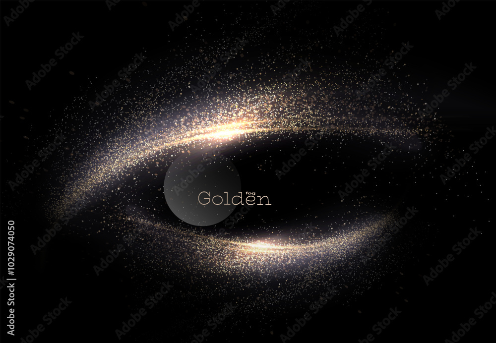 Canvas Prints isolated abstract golden oval frame with small tinsel on black background.