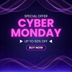 Fototapeta premium Black Friday Neon light 2024 Black Friday Sale Discount 50% Off social media and Instagram Post