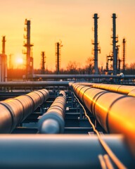Industrial Silhouette at Sunset with Piping Systems