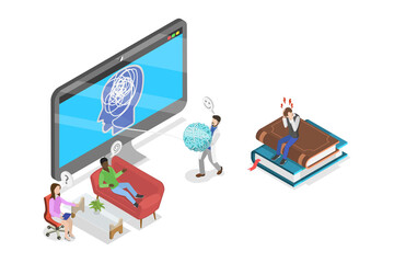 3D Isometric Flat  Illustration of Psychotherapy Practice, Psychiatrist Consults Patient