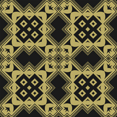 Seamless pattern with golden ornament on black background. Version 5. Vector illustration