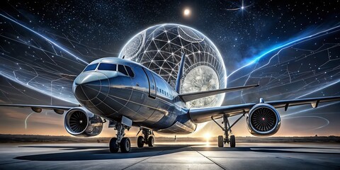 Night Photography of Aircraft in Flight - Captivating Airplane Drawings Under Starry Sky