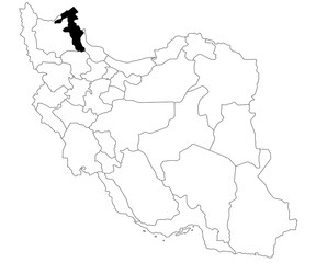 Map of ardabil province in Iran country on white background. Single province map highlighted by black colour on Iran map. Middle East, ir