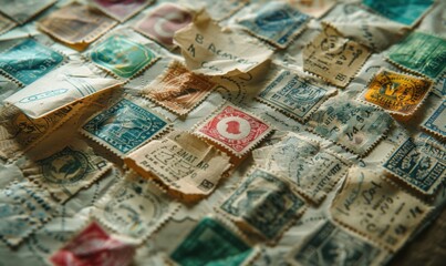 Envelope with postage stamps from around the world, awaiting delivery, global 4K hyperrealistic photo.