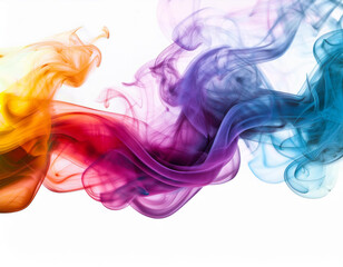 Multicolored jetstream ink in water on a white background