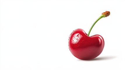 vibrant cherry with glossy red surface and green stem, showcasing its natural beauty and freshness. This stylized fruit evokes sense of sweetness and vitality