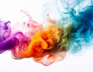 Multicolored jetstream ink in water on a white background