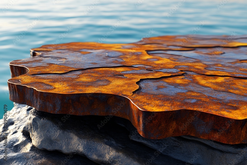 Poster digital 3d animation of rust spreading across a metal surface, showing the gradual decay and transfo