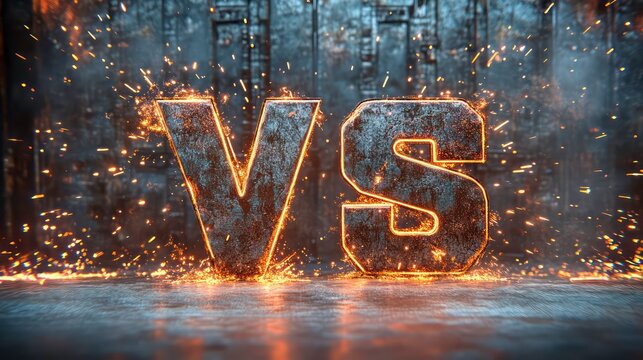 A burning metal VS sign on a dark grunge background. - Powered by Adobe