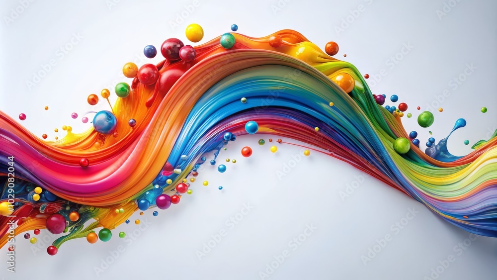 Poster a lively arrangement of curves and paint drops creating a colorful pattern over a white canvas.