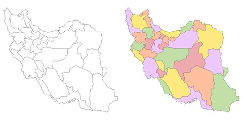 Obraz premium Iran administrative map, Iran outline and states map set - illustration version