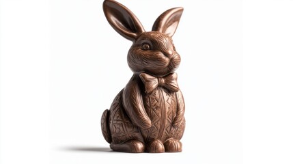 Obraz premium Chocolate Easter bunny with a bow tie, isolated on white background, classic holiday treat