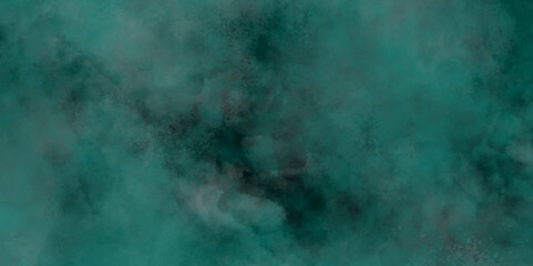 Green background with elegant vintage texture. Smoke in the dark. Abstract watercolor background with splashes. abstract cloud and vapor texture background. Teal color powder explosion .