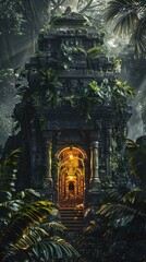 Fototapeta premium Mysterious shrine among tropical trees, 4K hyperrealistic photo